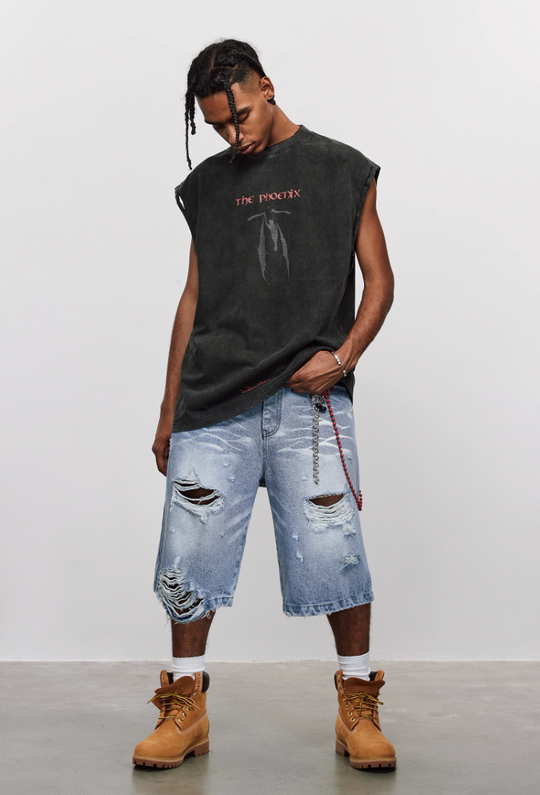 ANTIDOTE Washed Aged Phoenix Print Sleeveless Tee