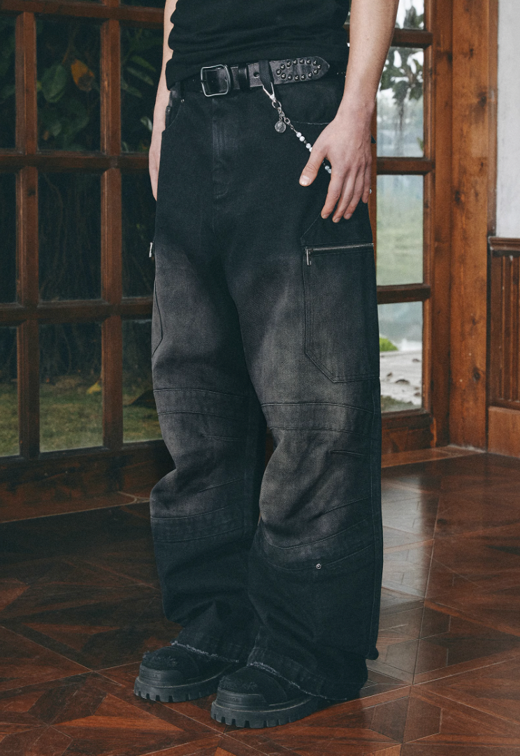 ANTIDOTE Hidden Pocket Structure Faded Work Cargo Jeans