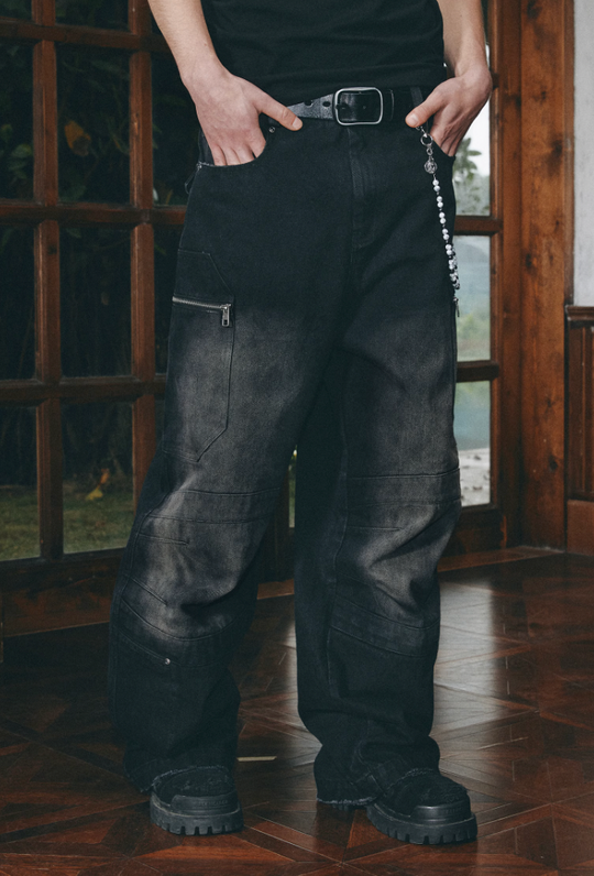 ANTIDOTE Hidden Pocket Structure Faded Work Cargo Jeans
