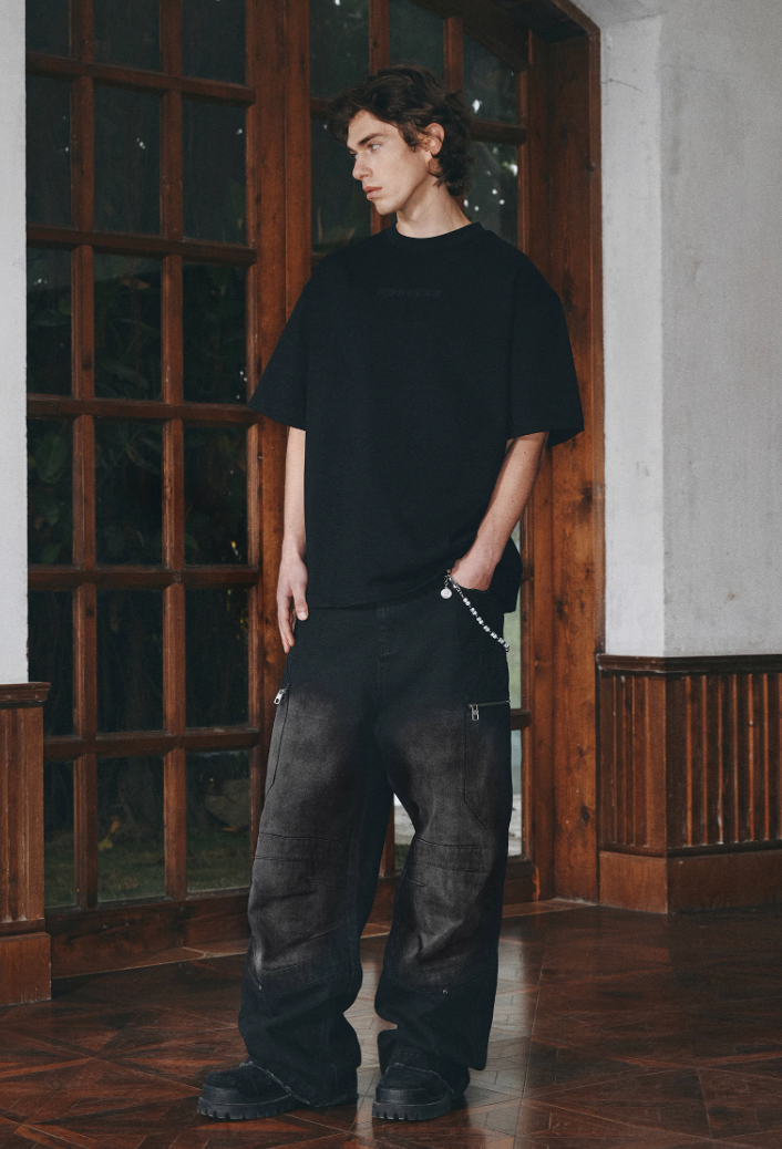 ANTIDOTE Hidden Pocket Structure Faded Work Cargo Jeans