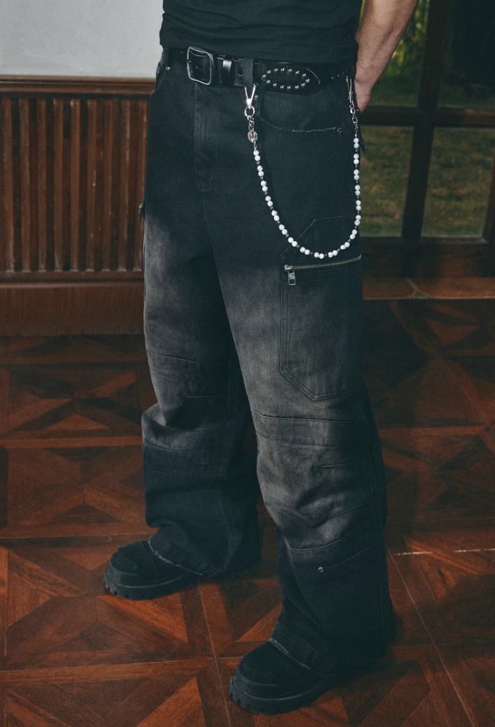 ANTIDOTE Hidden Pocket Structure Faded Work Cargo Jeans