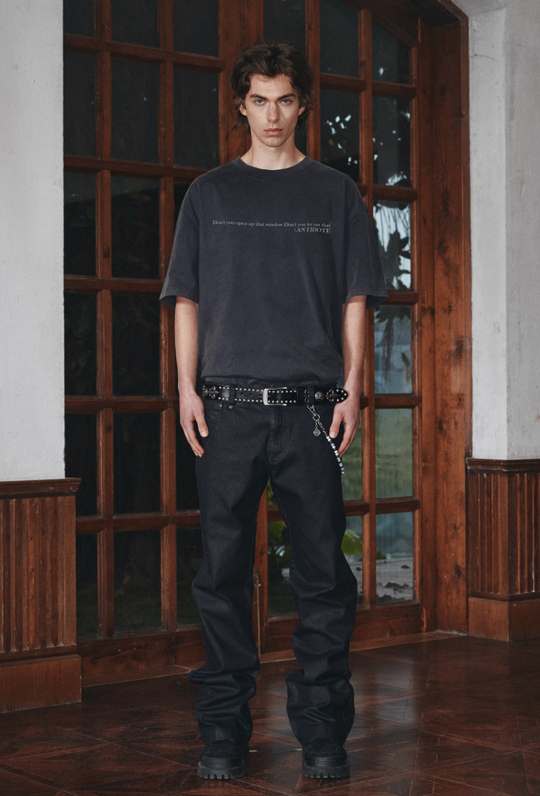 ANTIDOTE Coated Distressed Slim Fit Micro Flare Denim Jeans