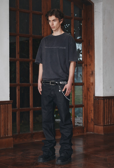 ANTIDOTE Coated Distressed Slim Fit Micro Flare Denim Jeans