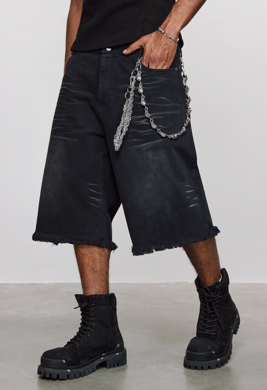 ANTIDOTE Washed Cat Whiskers Cut Off Shorts Denim Jeans