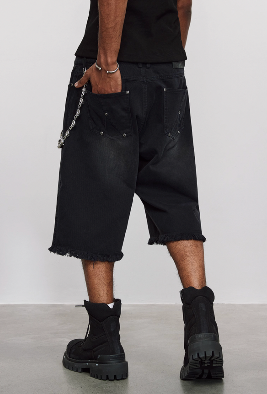 ANTIDOTE Washed Cat Whiskers Cut Off Shorts Denim Jeans