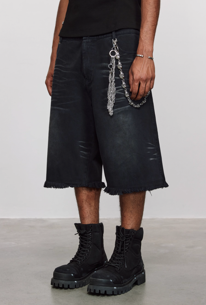 ANTIDOTE Washed Cat Whiskers Cut Off Shorts Denim Jeans