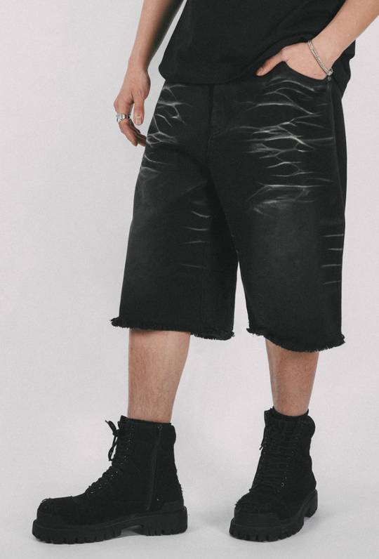 ANTIDOTE Washed Cat Whiskers Cut Off Shorts Denim Jeans