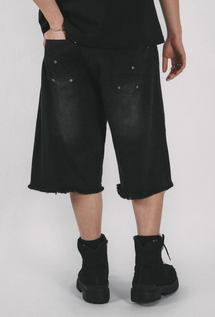 ANTIDOTE Washed Cat Whiskers Cut Off Shorts Denim Jeans