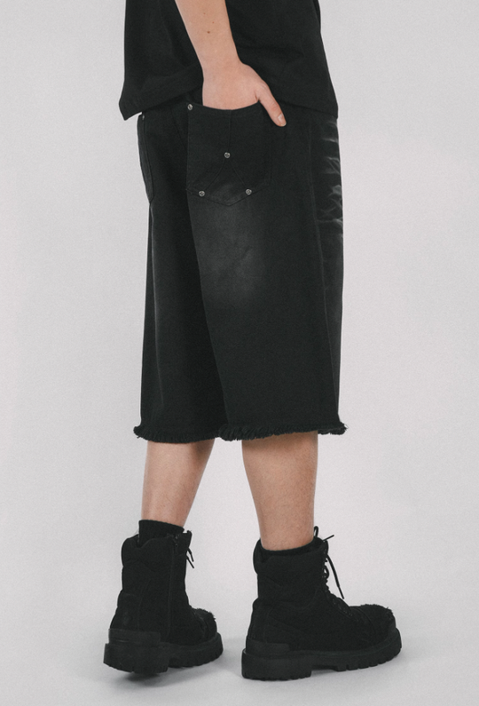 ANTIDOTE Washed Cat Whiskers Cut Off Shorts Denim Jeans