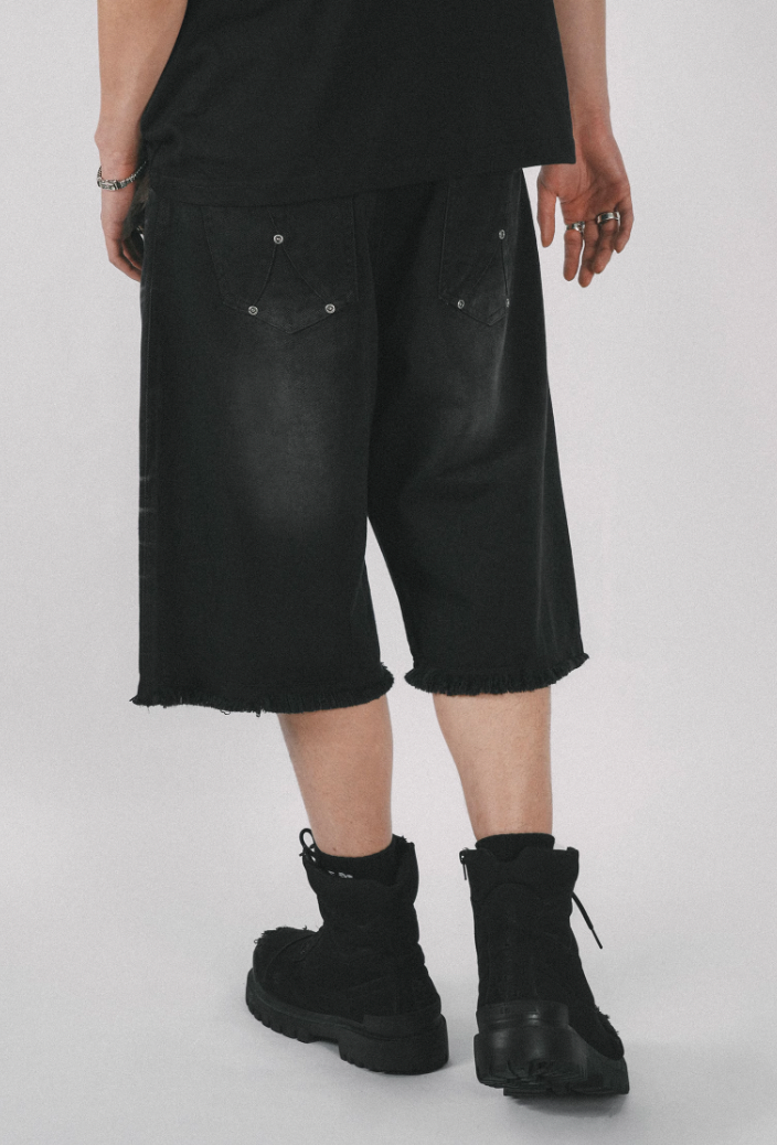 ANTIDOTE Washed Cat Whiskers Cut Off Shorts Denim Jeans
