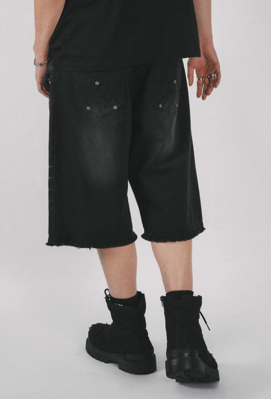 ANTIDOTE Washed Cat Whiskers Cut Off Shorts Denim Jeans
