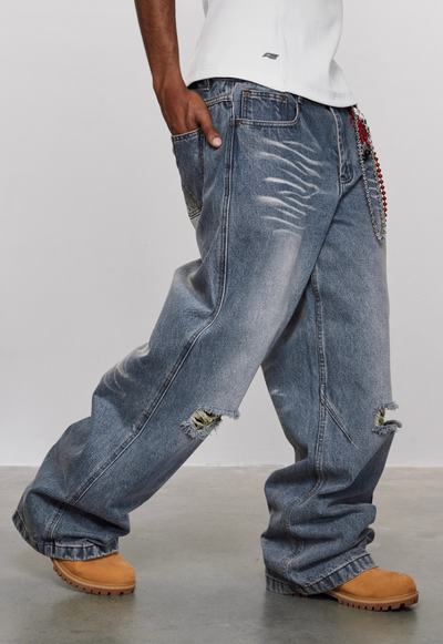 ANTIDOTE Washed Slash Ripped Denim Jeans