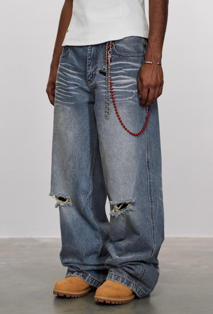 ANTIDOTE Washed Slash Ripped Denim Jeans