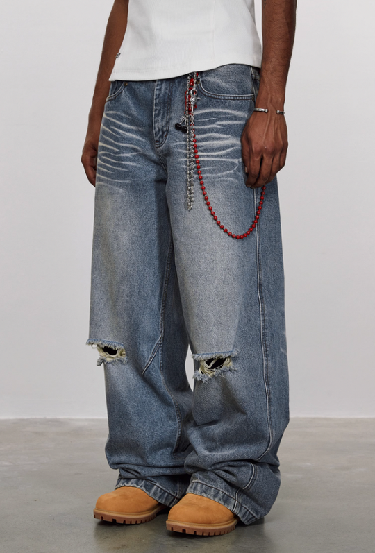 ANTIDOTE Washed Slash Ripped Denim Jeans