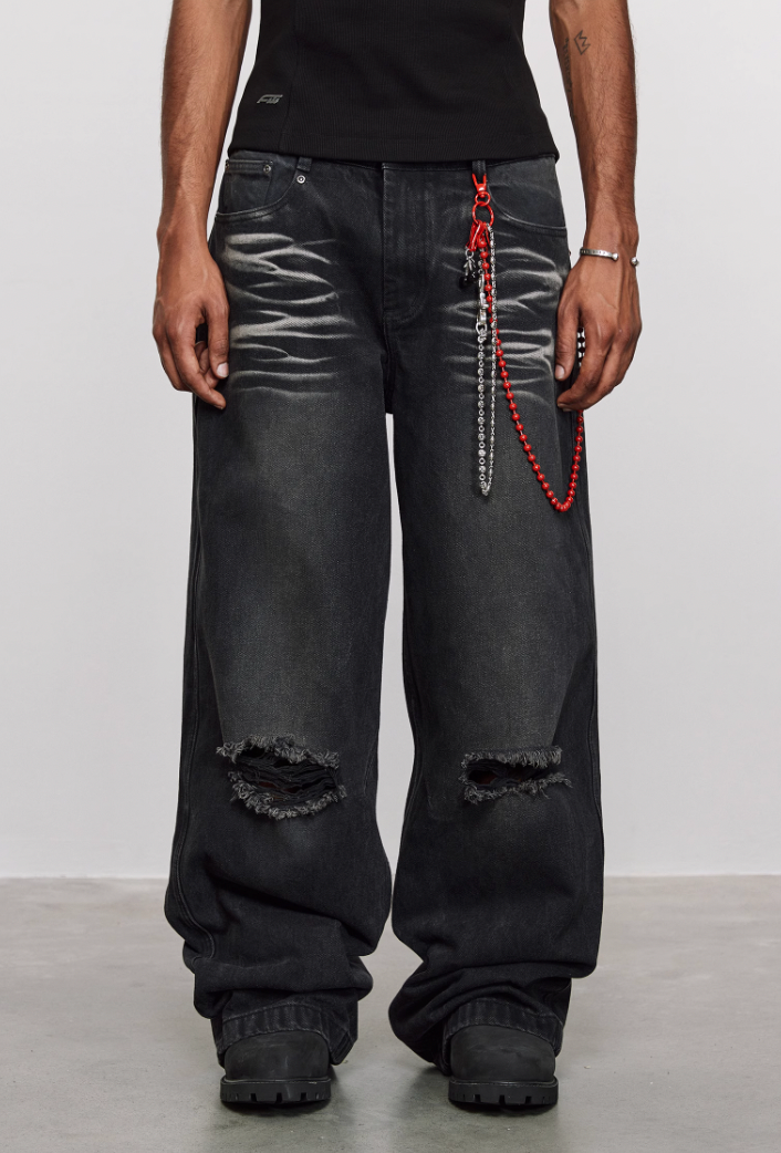 ANTIDOTE Washed Slash Ripped Denim Jeans