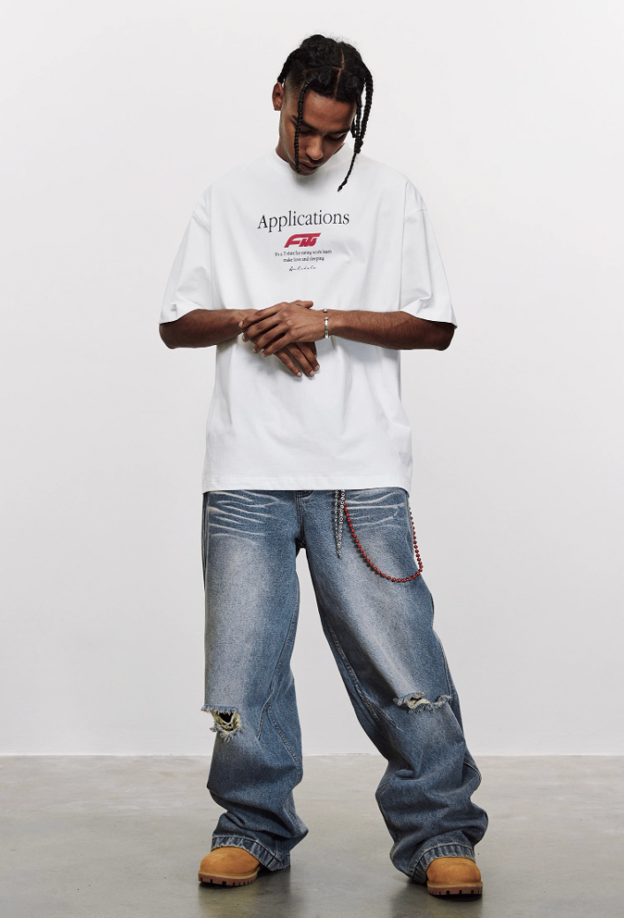 ANTIDOTE Washed Slash Ripped Denim Jeans