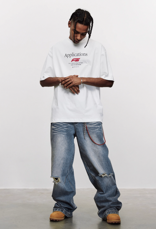 ANTIDOTE Washed Slash Ripped Denim Jeans