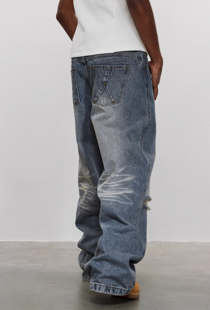 ANTIDOTE Washed Slash Ripped Denim Jeans