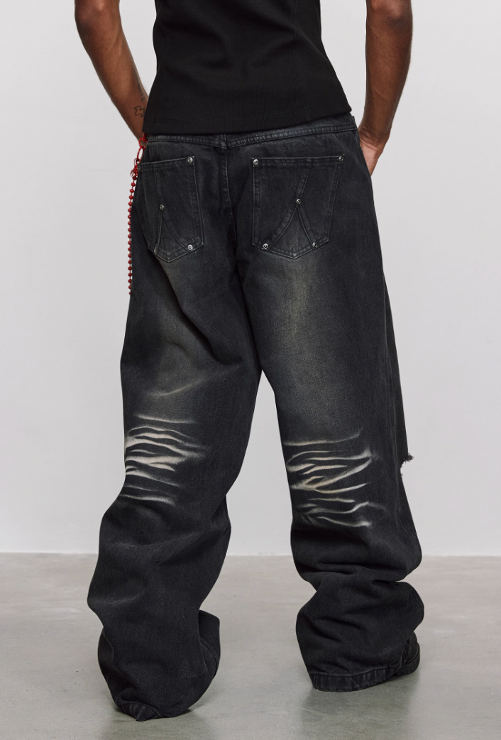 ANTIDOTE Washed Slash Ripped Denim Jeans