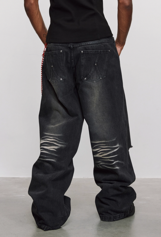 ANTIDOTE Washed Slash Ripped Denim Jeans