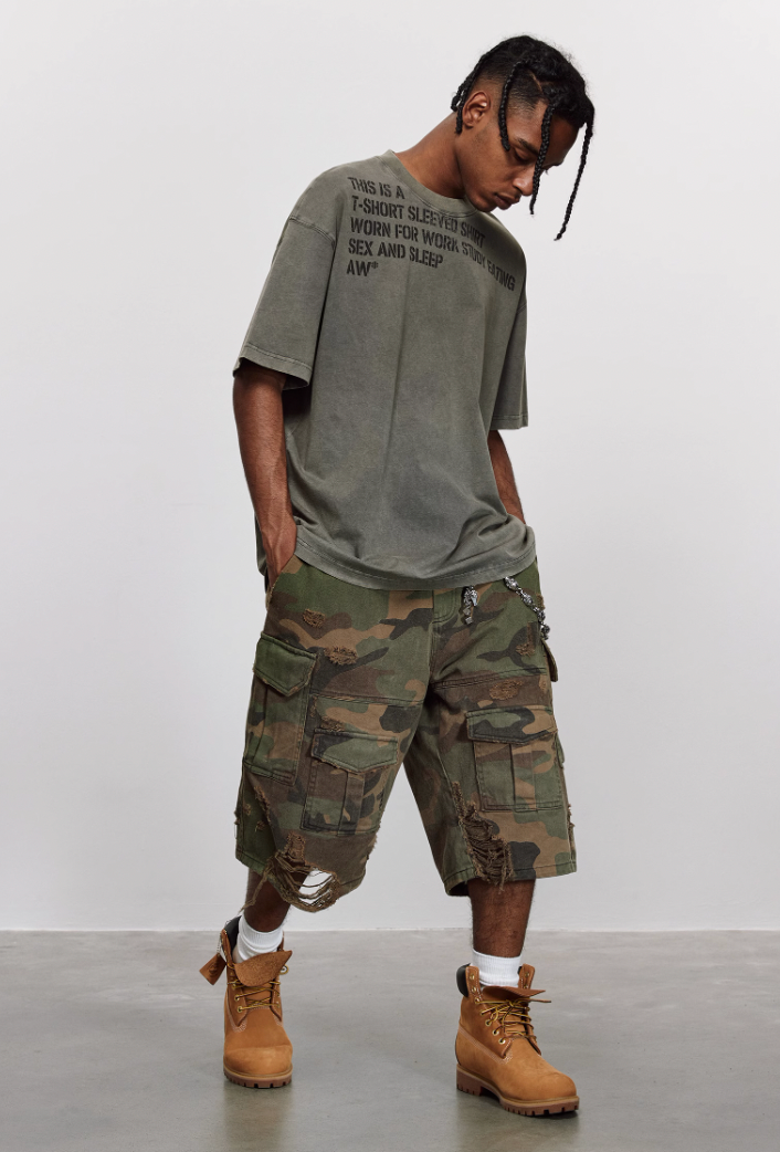 ANTIDOTE Destruction Camouflage Washed Short Cargo Work Pants