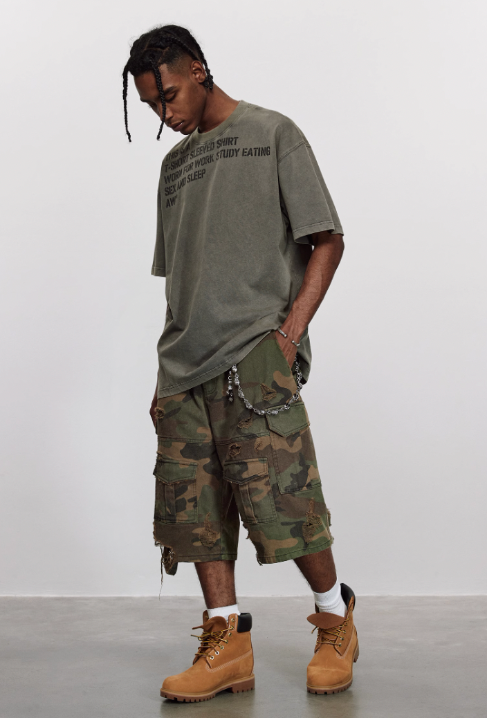 ANTIDOTE Destruction Camouflage Washed Short Cargo Work Pants