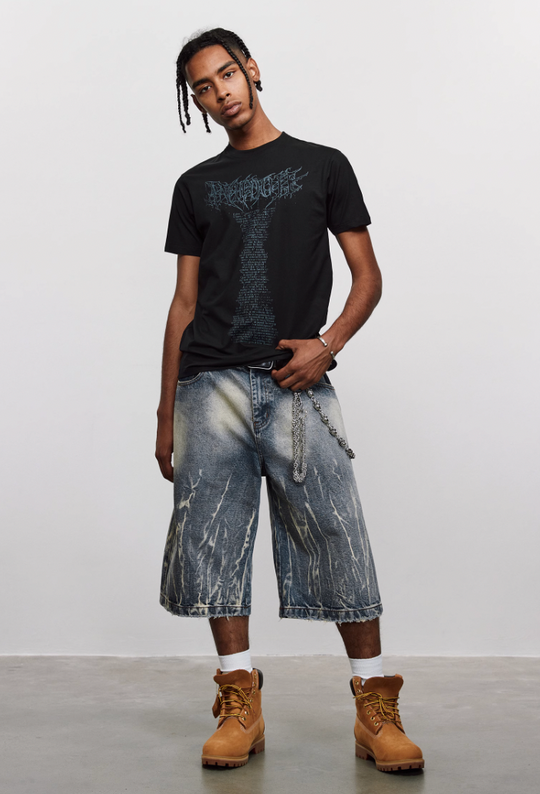 ANTIDOTE Lightning Pattern Denim Shorts