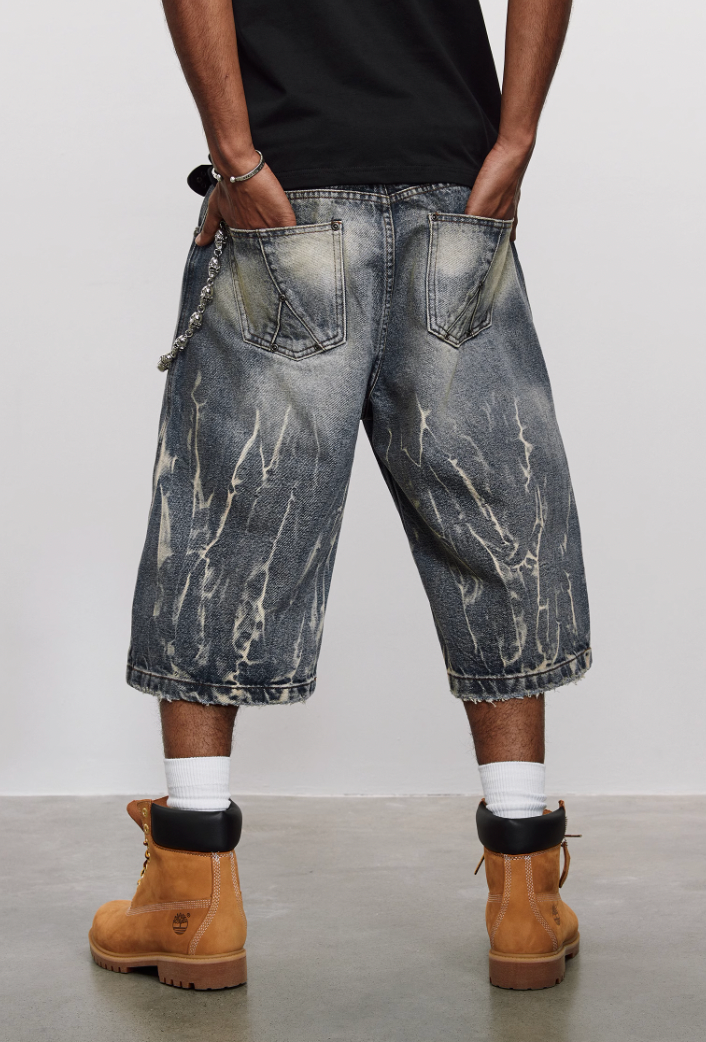 ANTIDOTE Lightning Pattern Denim Shorts