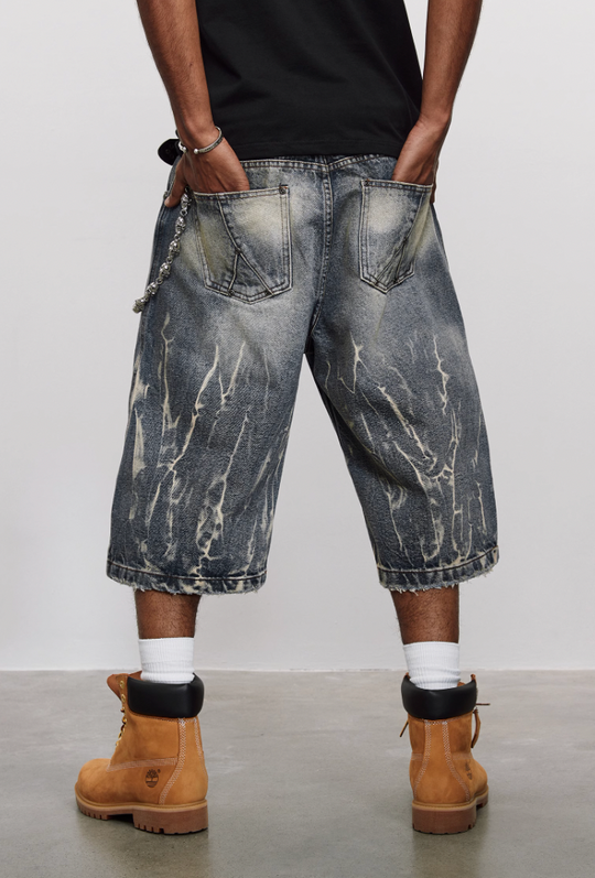 ANTIDOTE Lightning Pattern Denim Shorts
