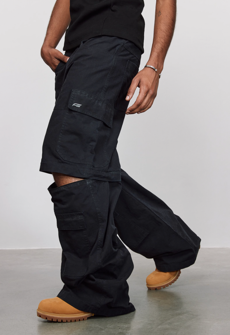 ANTIDOTE Removable Canvas Plaid Pocket Work Cargo Jeans