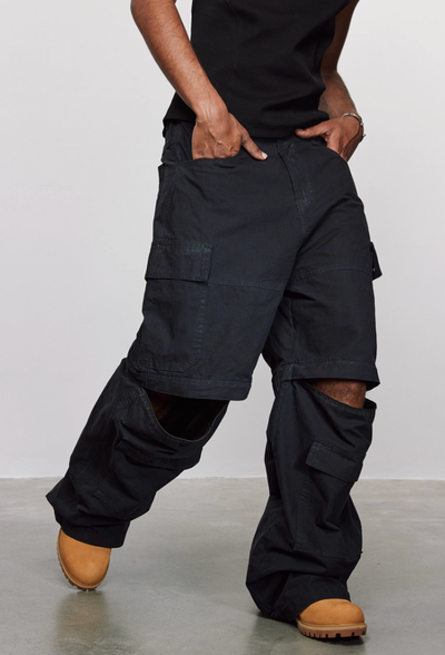 ANTIDOTE Removable Canvas Plaid Pocket Work Cargo Jeans