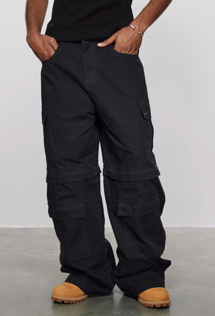 ANTIDOTE Removable Canvas Plaid Pocket Work Cargo Jeans