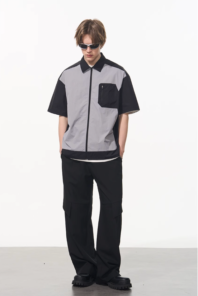 Harsh and Cruel Contrast Stitching Deconstructed Zipper Shirt