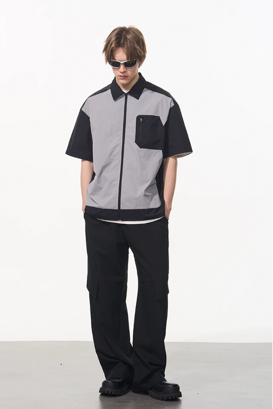 Harsh and Cruel Contrast Stitching Deconstructed Zipper Shirt