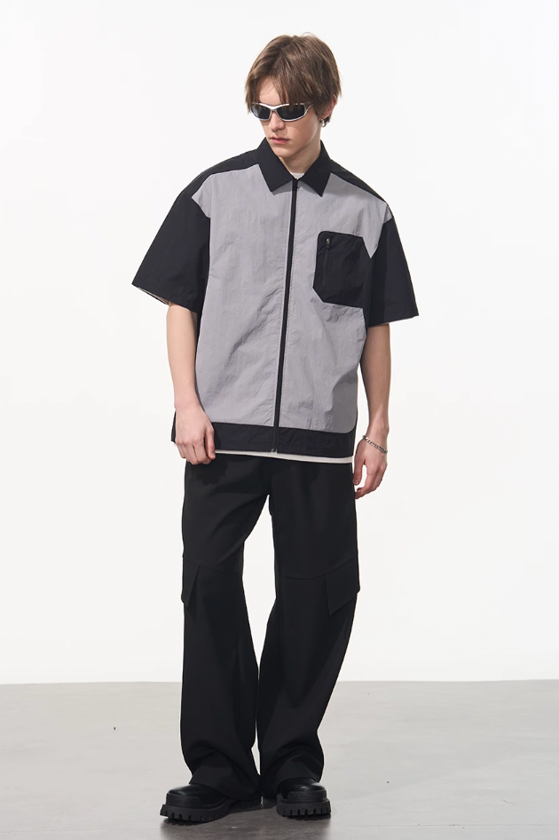 Harsh and Cruel Contrast Stitching Deconstructed Zipper Shirt