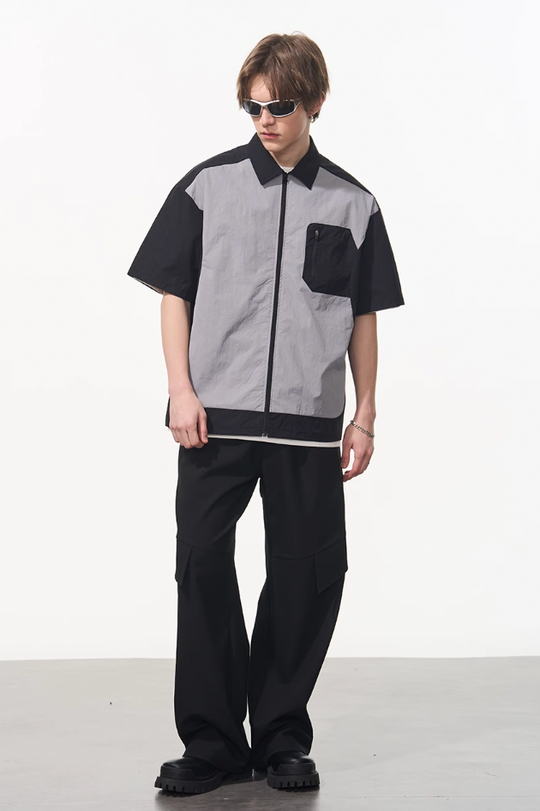 Harsh and Cruel Contrast Stitching Deconstructed Zipper Shirt