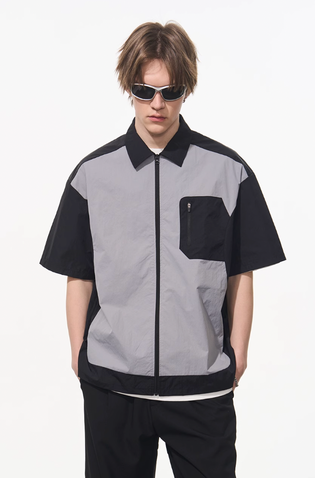 Harsh and Cruel Contrast Stitching Deconstructed Zipper Shirt