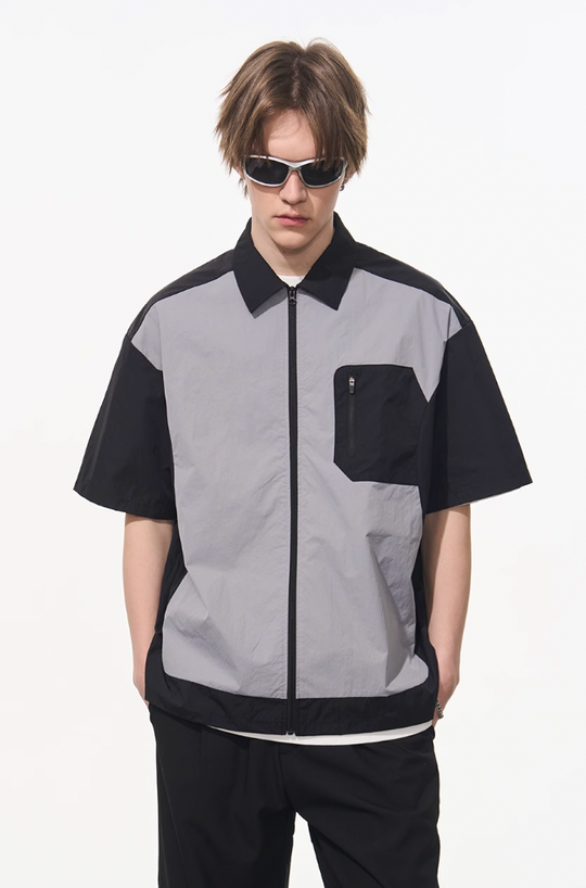 Harsh and Cruel Contrast Stitching Deconstructed Zipper Shirt
