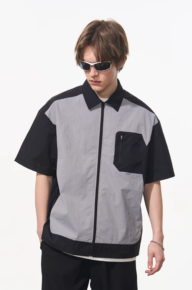 Harsh and Cruel Contrast Stitching Deconstructed Zipper Shirt