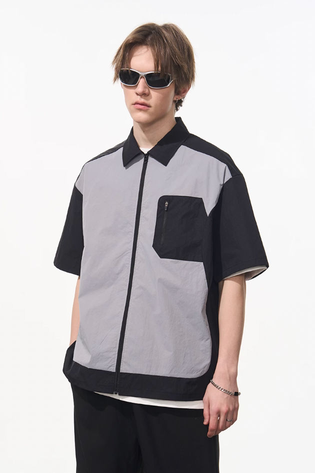 Harsh and Cruel Contrast Stitching Deconstructed Zipper Shirt