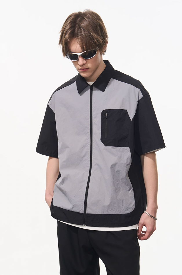 Harsh and Cruel Contrast Stitching Deconstructed Zipper Shirt