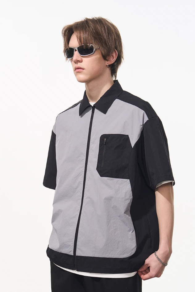 Harsh and Cruel Contrast Stitching Deconstructed Zipper Shirt