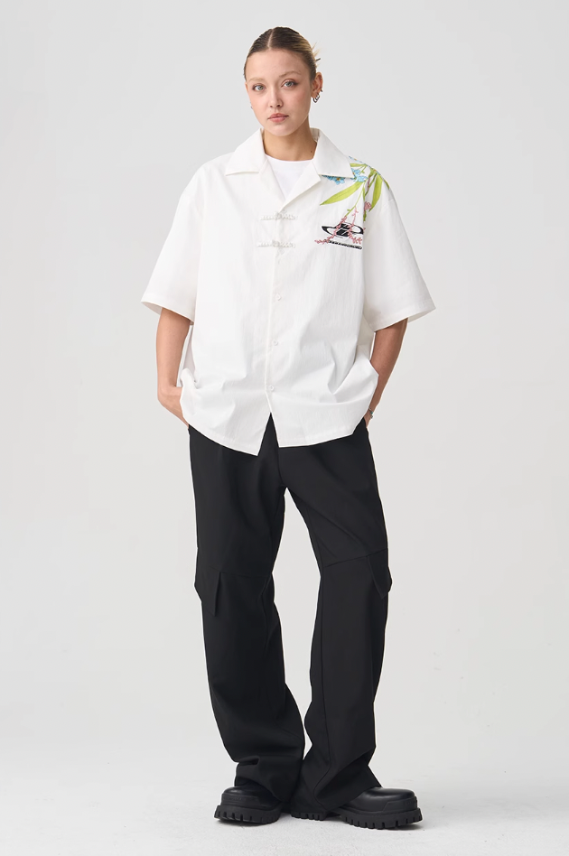 Harsh and Cruel Floral Embroidery Knots Cuban Shirt