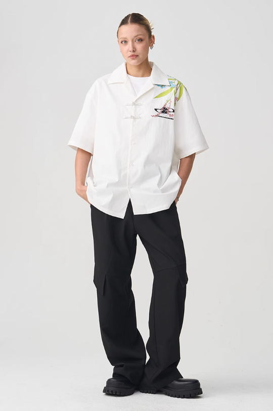 Harsh and Cruel Floral Embroidery Knots Cuban Shirt