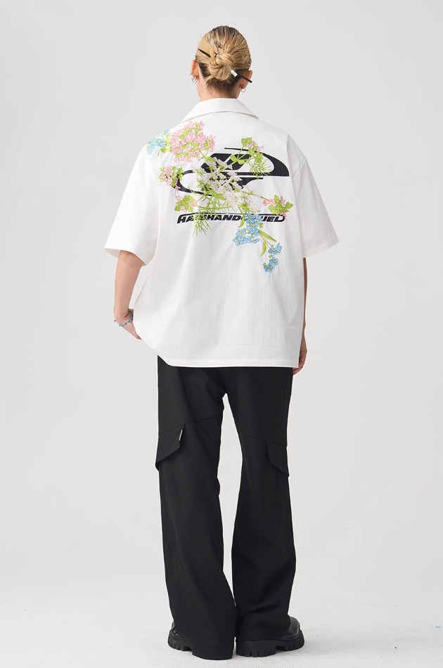 Harsh and Cruel Floral Embroidery Knots Cuban Shirt
