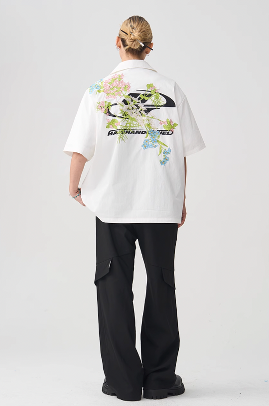 Harsh and Cruel Floral Embroidery Knots Cuban Shirt