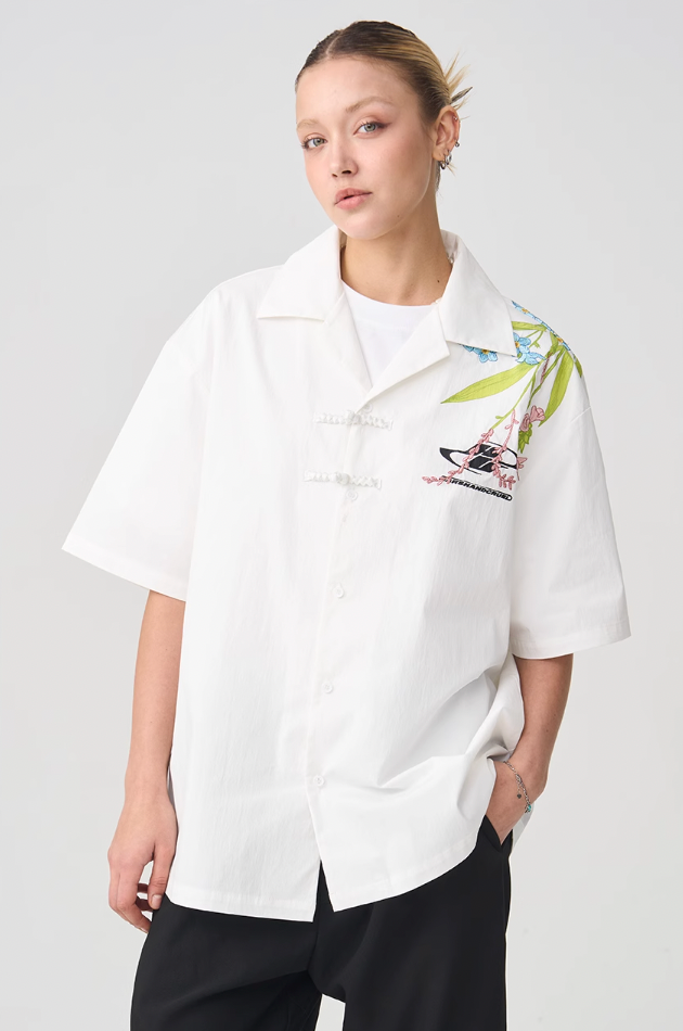 Harsh and Cruel Floral Embroidery Knots Cuban Shirt