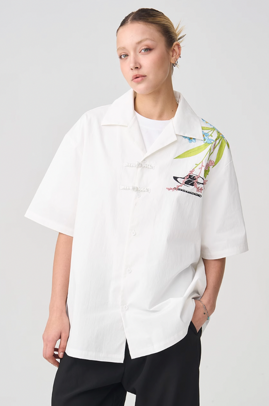 Harsh and Cruel Floral Embroidery Knots Cuban Shirt
