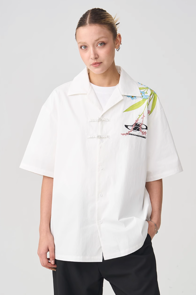 Harsh and Cruel Floral Embroidery Knots Cuban Shirt