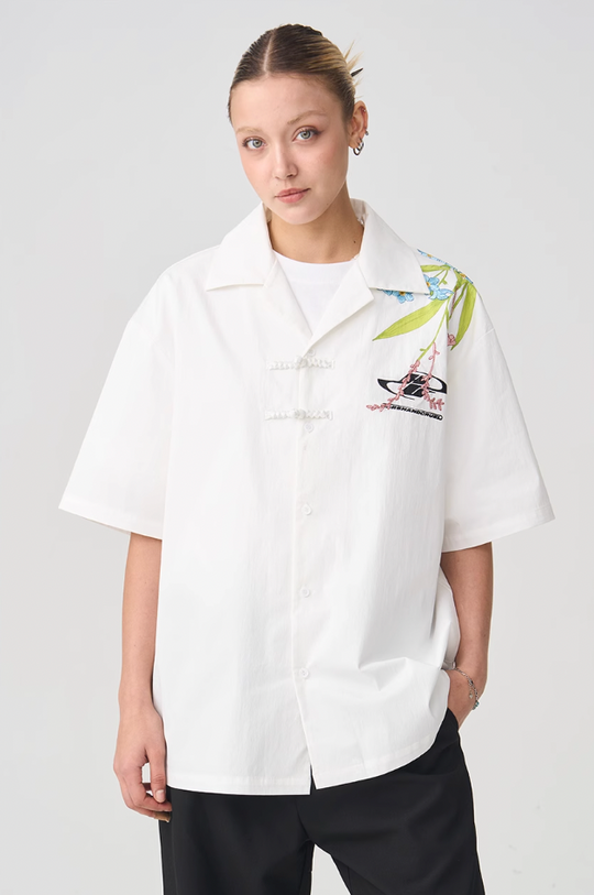 Harsh and Cruel Floral Embroidery Knots Cuban Shirt